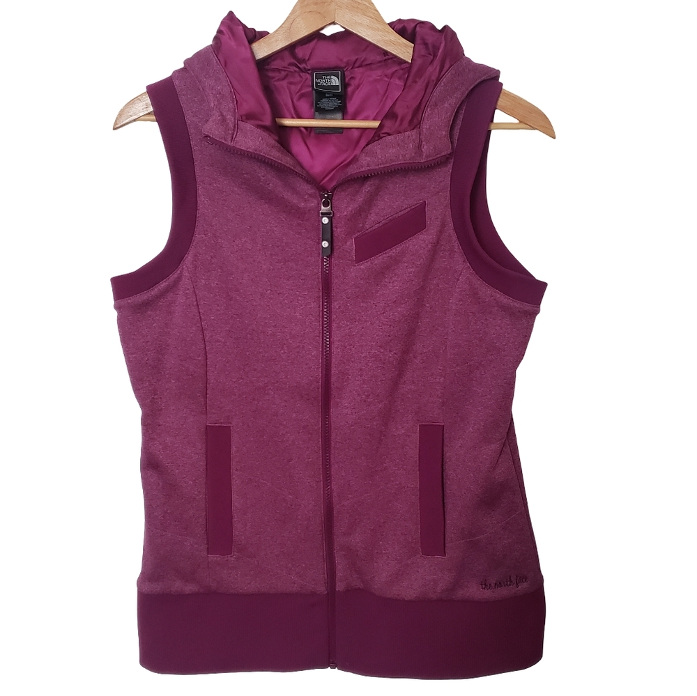 The North Face Women’s Magenta Purple Hooded Vest Medium | Zip Up Lined Active